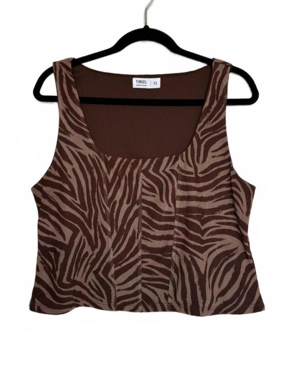 Brown Zebra Print Mesh Sleeveless Crop Top